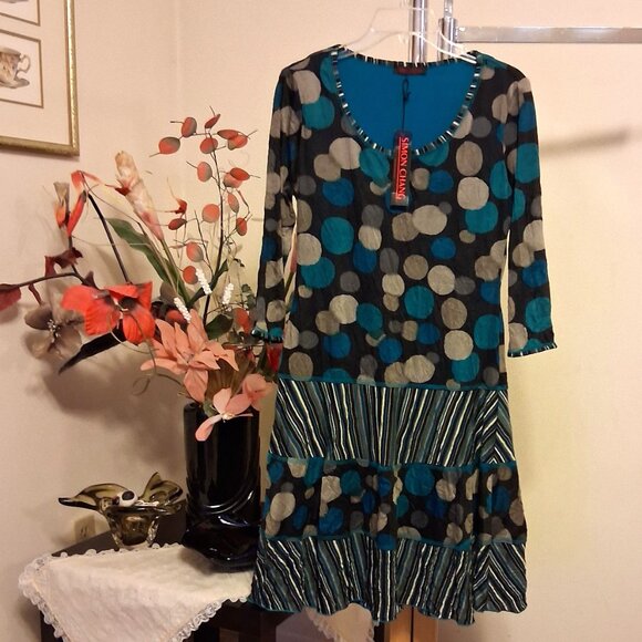 NWT Women's Simon Chang Chic Elegant Polka Dot Stretchy Lined Midi Dress Size 10 - Picture 6 of 11